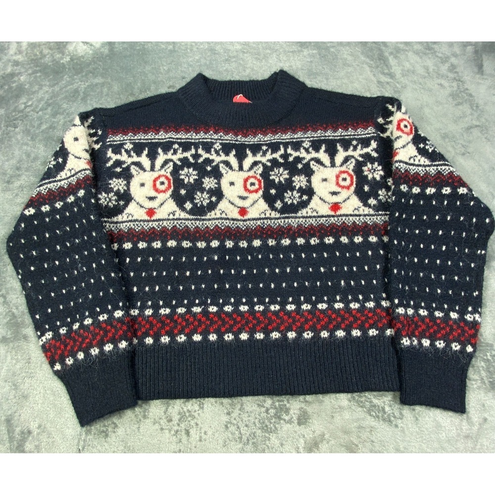 Target Bullseye Dog Christmas Sweater Womens XS Cozy Alpine Fair Isle Wool Blend